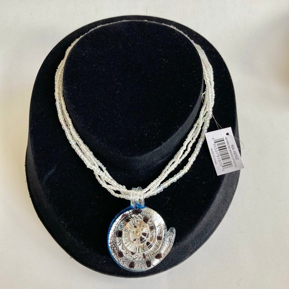 Murano Art Glass Seed Bead Sea Shell Nautilus Shiva Necklace Sea Life Nautical - Picture 7 of 12